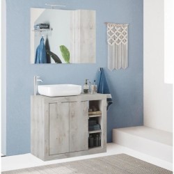 Meuble simple vasque - 2 Portes + 3 niches - L 92 x P47 x H 90cm - eff