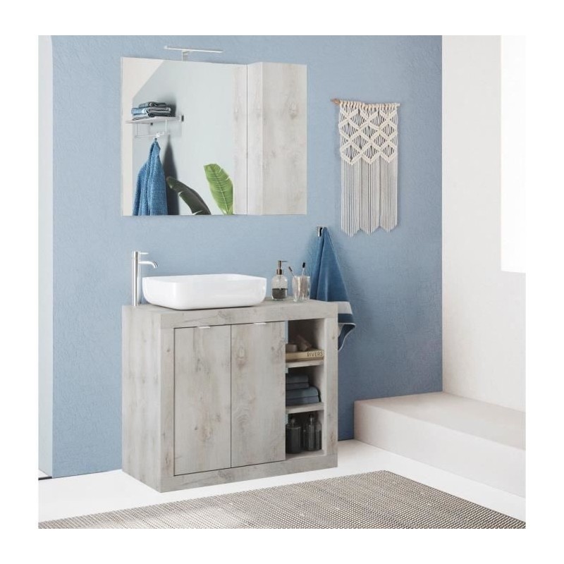 Meuble simple vasque - 2 Portes + 3 niches - L 92 x P47 x H 90cm - eff Meuble simple vasque - 2 Portes + 3 niches - L 92 x P47 x H 90cm - eff
