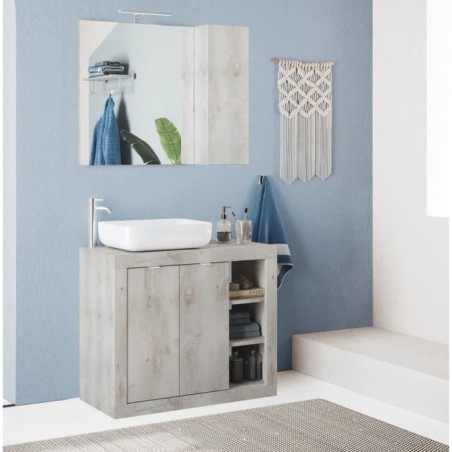 Meuble simple vasque - 2 Portes + 3 niches - L 92 x P47 x H 90cm - eff