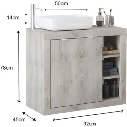 Meuble simple vasque - 2 Portes + 3 niches - L 92 x P47 x H 90cm - eff