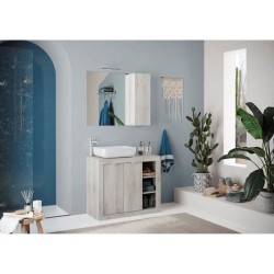 Meuble simple vasque - 2 Portes + 3 niches - L 92 x P47 x H 90cm - eff