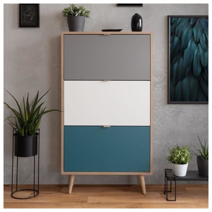Finori Armoire a chaussures C-uba 42 Chene Sonoma et tricolore Finori Armoire a chaussures C-uba 42 Chene Sonoma et tricolore
