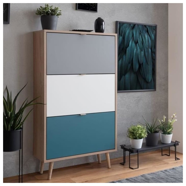 Finori Armoire a chaussures C-uba 42 Chene Sonoma et tricolore Finori Armoire a chaussures C-uba 42 Chene Sonoma et tricolore
