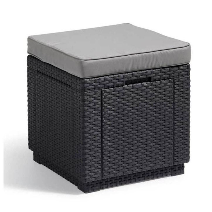Table-pouf de jardin Keter - ALLIBERT by KETER - Cube avec coussin - Gris graphite - 47,1 L
