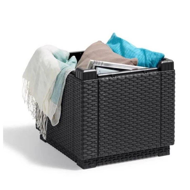 Table-pouf de jardin Keter - ALLIBERT by KETER - Cube avec coussin - Gris graphite - 47,1 L