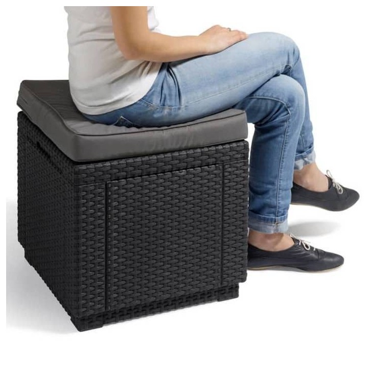 Table-pouf de jardin Keter - ALLIBERT by KETER - Cube avec coussin - Gris graphite - 47,1 L