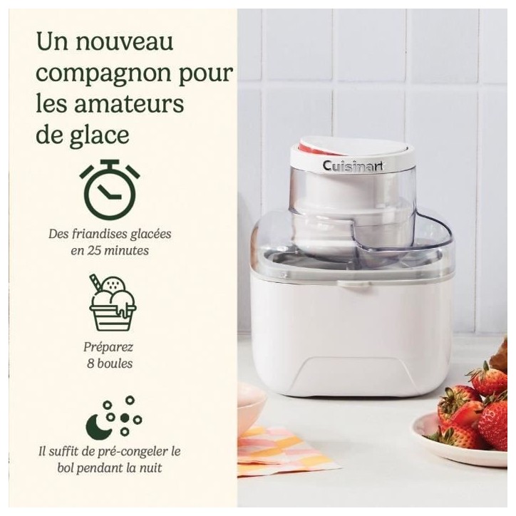 Sorbetiere CUISINART - ICEM10E - 12 W - 475 ml - Blanc Sorbetiere CUISINART - ICEM10E - 12 W - 475 ml - Blanc