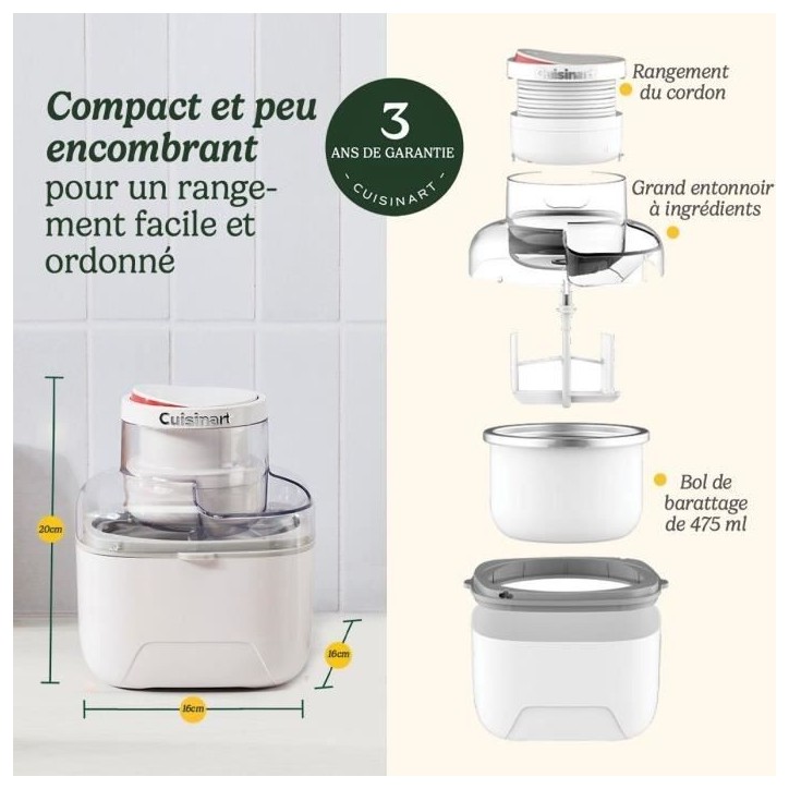Sorbetiere CUISINART - ICEM10E - 12 W - 475 ml - Blanc Sorbetiere CUISINART - ICEM10E - 12 W - 475 ml - Blanc