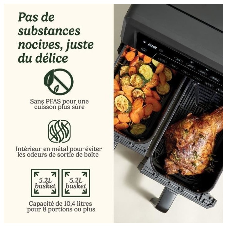 Friteuse sans huile CUISINART - Airfryer AFD10OBLE - Capacité 10,4L - Double cuves - Noir - 2400W Friteuse sans huile CUISINART - Airfryer AFD10OBLE - Capacité 10,4L - Double cuves - Noir - 2400W
