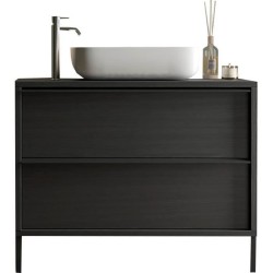 Meuble simple vasque L 92cm - 2 Tiroirs - Coloris Chene noir - STEEL