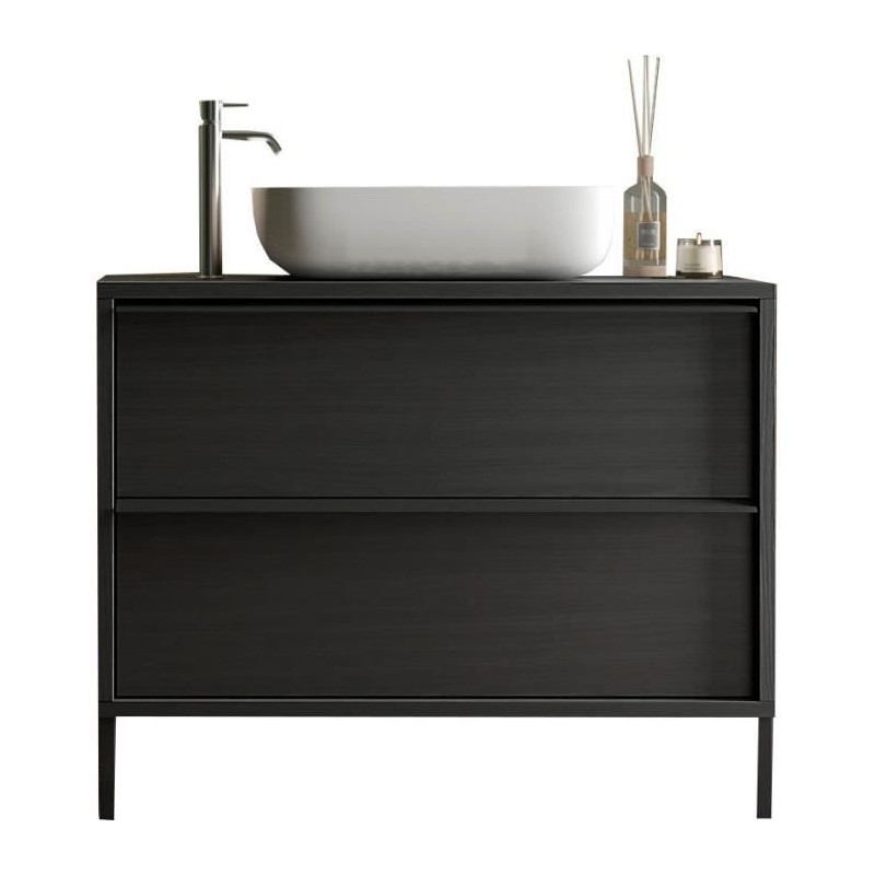 Meuble simple vasque L 92cm - 2 Tiroirs - Coloris Chene noir - STEEL Meuble simple vasque L 92cm - 2 Tiroirs - Coloris Chene noir - STEEL