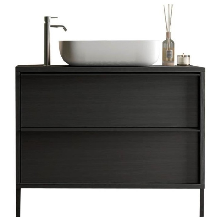 Meuble simple vasque L 92cm - 2 Tiroirs - Coloris Chene noir - STEEL Meuble simple vasque L 92cm - 2 Tiroirs - Coloris Chene noir - STEEL