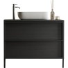 Meuble simple vasque L 92cm - 2 Tiroirs - Coloris Chene noir - STEEL