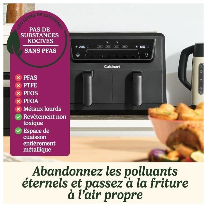 Friteuse sans huile CUISINART - Airfryer AFD10OBLE - Capacité 10,4L - Double cuves - Noir - 2400W Friteuse sans huile CUISINART - Airfryer AFD10OBLE - Capacité 10,4L - Double cuves - Noir - 2400W