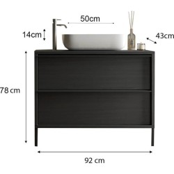 Meuble simple vasque L 92cm - 2 Tiroirs - Coloris Chene noir - STEEL