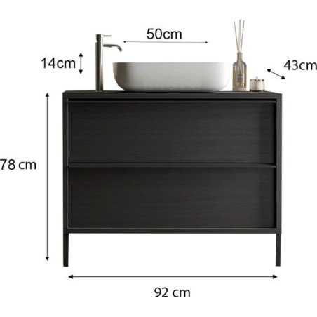 Meuble simple vasque L 92cm - 2 Tiroirs - Coloris Chene noir - STEEL