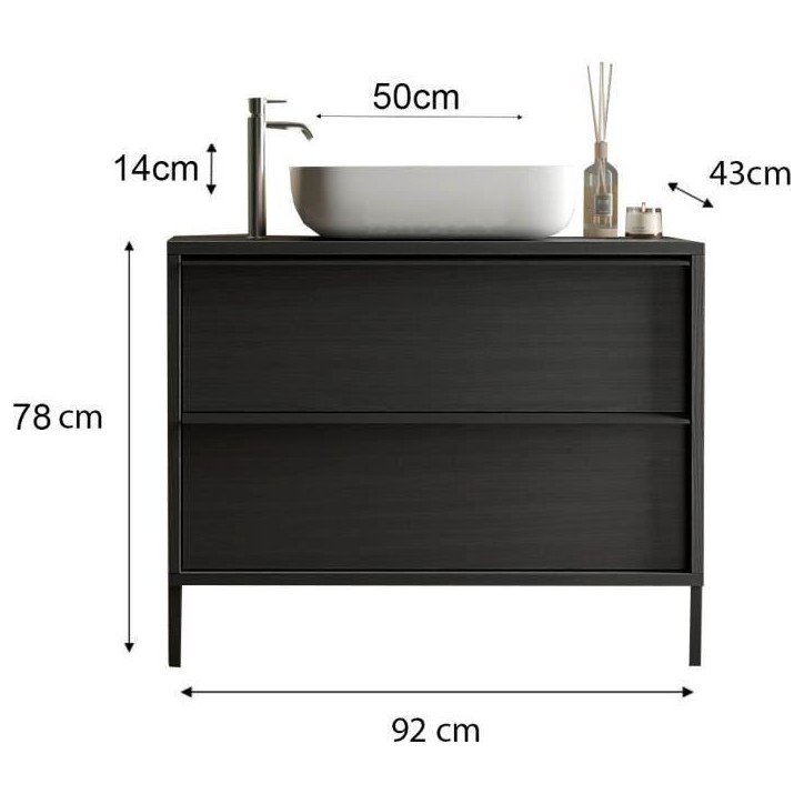 Meuble simple vasque L 92cm - 2 Tiroirs - Coloris Chene noir - STEEL Meuble simple vasque L 92cm - 2 Tiroirs - Coloris Chene noir - STEEL