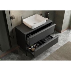 Meuble simple vasque L 92cm - 2 Tiroirs - Coloris Chene noir - STEEL
