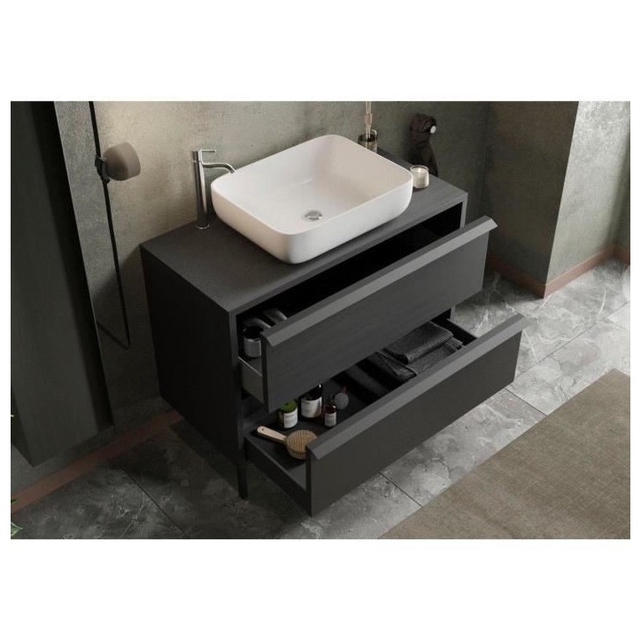 Meuble simple vasque L 92cm - 2 Tiroirs - Coloris Chene noir - STEEL Meuble simple vasque L 92cm - 2 Tiroirs - Coloris Chene noir - STEEL