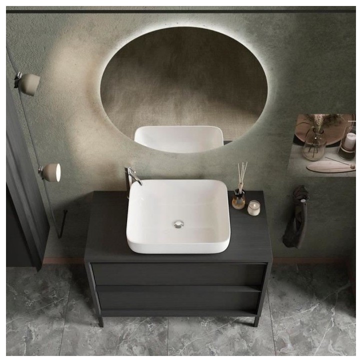 Meuble simple vasque L 92cm - 2 Tiroirs - Coloris Chene noir - STEEL Meuble simple vasque L 92cm - 2 Tiroirs - Coloris Chene noir - STEEL