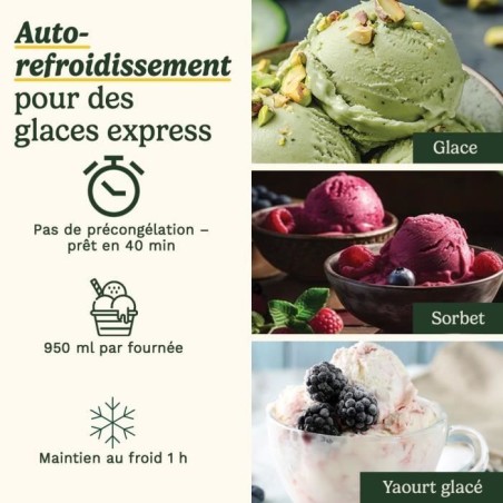Sorbetiere CUISINART - ICE90E - Capacité 950ml - Préparation rapide en 40min - 100W