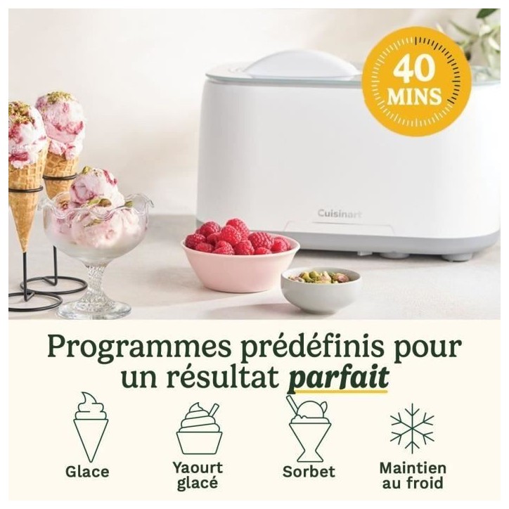 Sorbetiere CUISINART - ICE90E - Capacité 950ml - Préparation rapide en 40min - 100W Sorbetiere CUISINART - ICE90E - Capacité 950ml - Préparation rapide en 40min - 100W