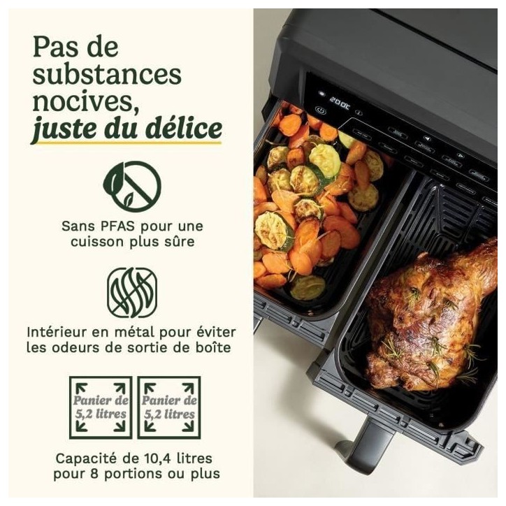 Friteuse sans huile CUISINART - Airfryer AFD10XBLE - Capacité 10,4L - Double cuves - Noir - 2400W Friteuse sans huile CUISINART - Airfryer AFD10XBLE - Capacité 10,4L - Double cuves - Noir - 2400W