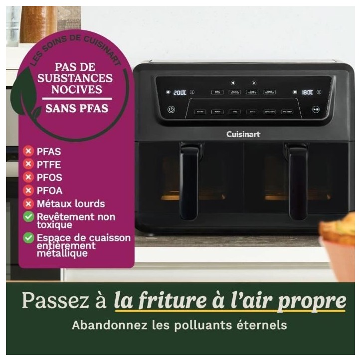 Friteuse sans huile CUISINART - Airfryer AFD10XBLE - Capacité 10,4L - Double cuves - Noir - 2400W Friteuse sans huile CUISINART - Airfryer AFD10XBLE - Capacité 10,4L - Double cuves - Noir - 2400W