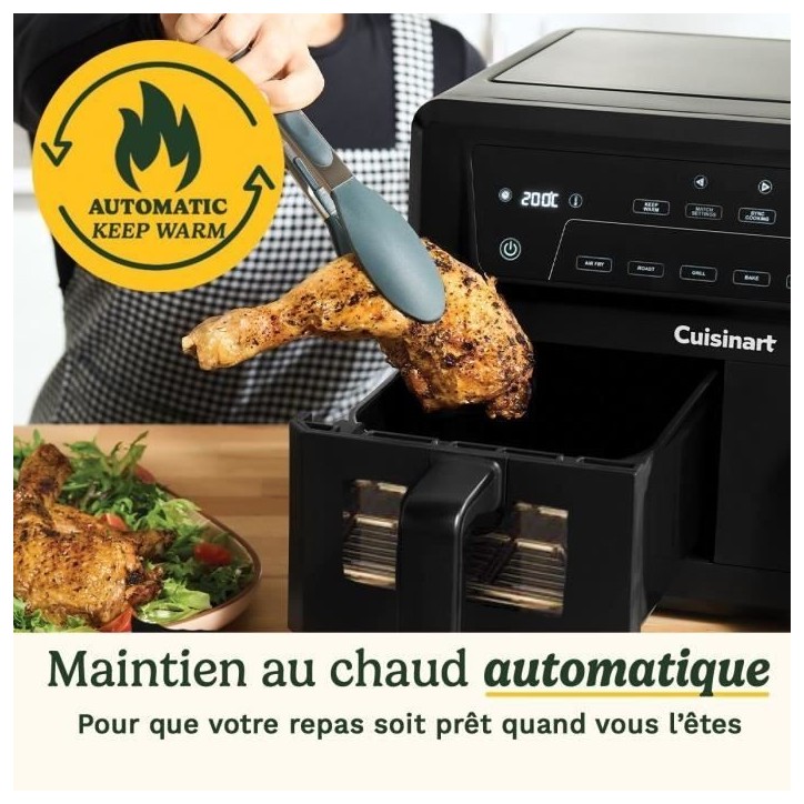 Friteuse sans huile CUISINART - Airfryer AFD10XBLE - Capacité 10,4L - Double cuves - Noir - 2400W Friteuse sans huile CUISINART - Airfryer AFD10XBLE - Capacité 10,4L - Double cuves - Noir - 2400W
