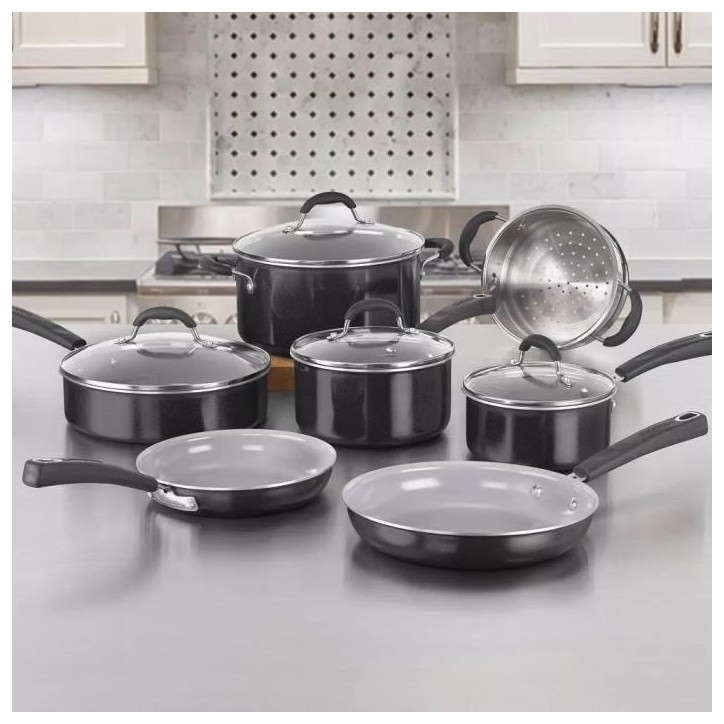 Batterie de cuisine - Tous feux dont induction - CUISINART - 54C11BKEU - Céramique - Antiadhésif - 11 pieces