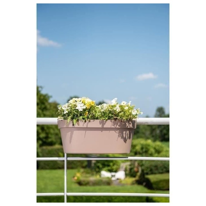 Jardiniere+crochet - GARDEN ID Star - Taupe 50 x 21 cm - Fixation facile - Réserve d'eau - recyclé et 100% recyclable