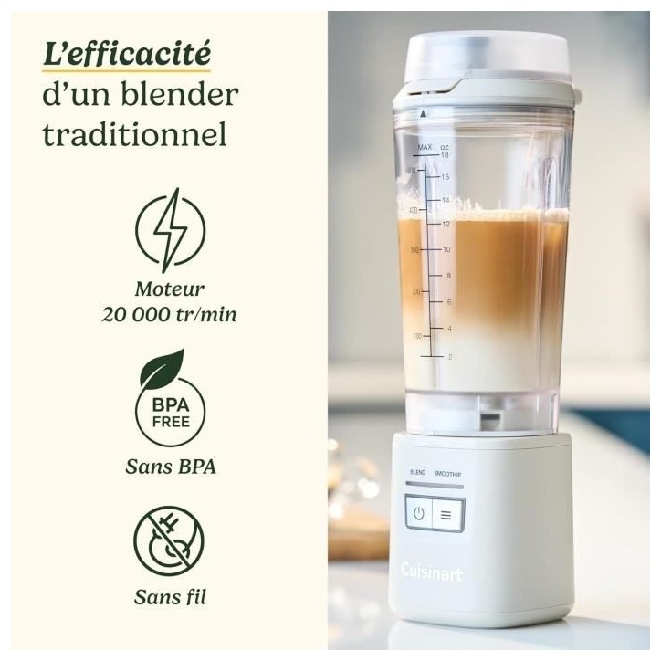 Blender - CUISINART - PBL100E Blast&Go - 120 W - 500 ml - 50 dB - Blanc Blender - CUISINART - PBL100E Blast&Go - 120 W - 500 ml - 50 dB - Blanc