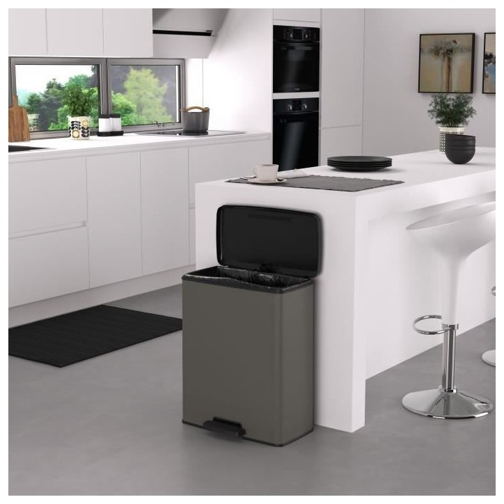 Poubelle Rectangle - DECO BIN - CURVER - 65L - Grande capacité - 49 x 32 x 61 cm - Anthracite
