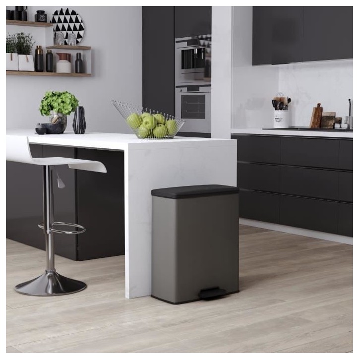 Poubelle Rectangle - DECO BIN - CURVER - 65L - Grande capacité - 49 x 32 x 61 cm - Anthracite
