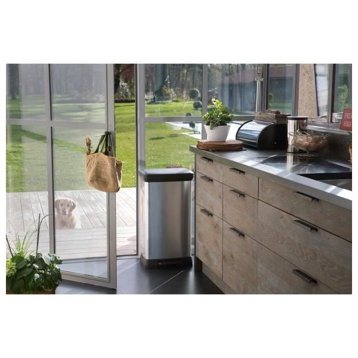 CURVER Poubelle a pédale - 50 litres - Aspect métal - Plastique recyclé