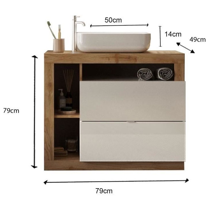 Ensemble meuble Salle de bain 78cm simple vasque + colonne - Coloris chene clair et laqué blanc - HAMBOURG Ensemble meuble Salle de bain 78cm simple vasque + colonne - Coloris chene clair et laqué blanc - HAMBOURG