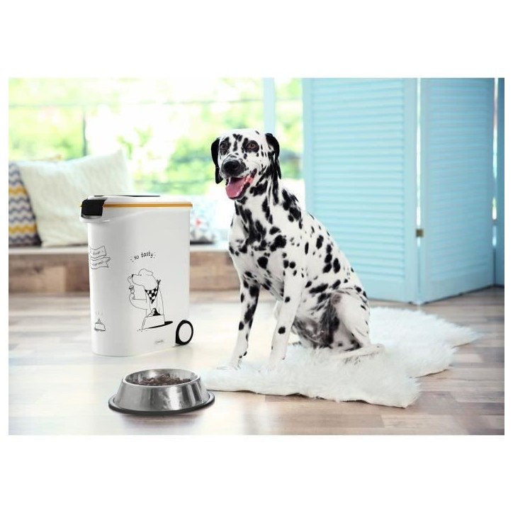 CURVER Conteneur a croquettes pour chien a roulettes 20 kg - 54L - Le diner et servi