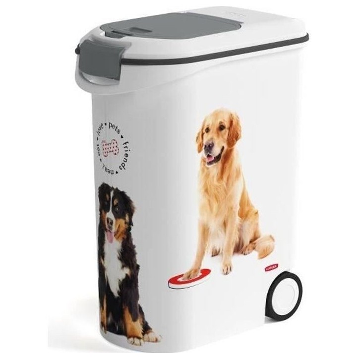 CURVER Conteneur a croquettes pour chien avec roulettes 20 kg - 54L - Love Pets