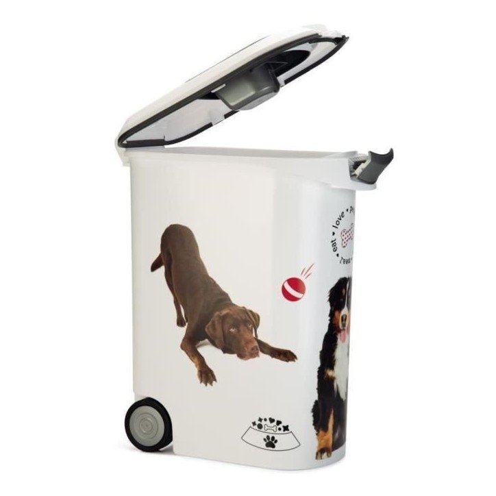CURVER Conteneur a croquettes pour chien avec roulettes 20 kg - 54L - Love Pets