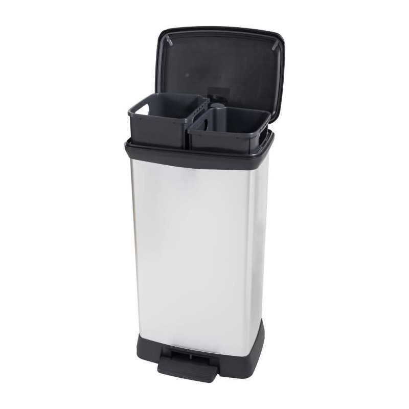 Poubelle Duo Rectangle - DECO BIN - CURVER - 46L (23+23L) - Double com Poubelle Duo Rectangle - DECO BIN - CURVER - 46L (23+23L) - Double com