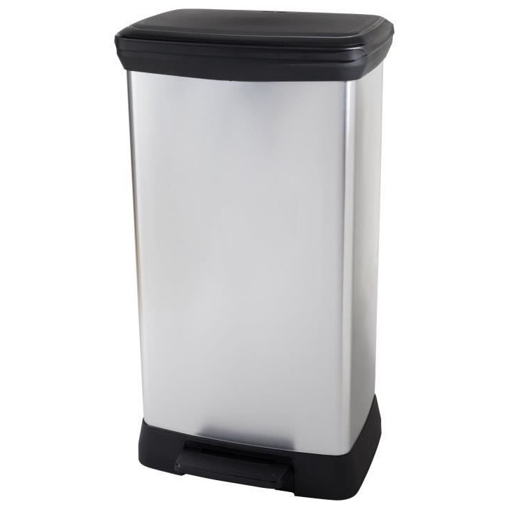 Poubelle Duo Rectangle - DECO BIN - CURVER - 46L (23+23L) - Double compartiment - 39 x 29 x 72 cm - Gris métallisé Poubelle Duo Rectangle - DECO BIN - CURVER - 46L (23+23L) - Double compartiment - 39 x 29 x 72 cm - Gris métallisé