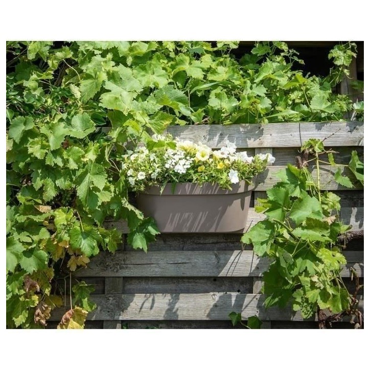 Jardiniere+crochet - GARDEN ID Star - Taupe 50 x 21 cm - Fixation facile - Réserve d'eau - recyclé et 100% recyclable