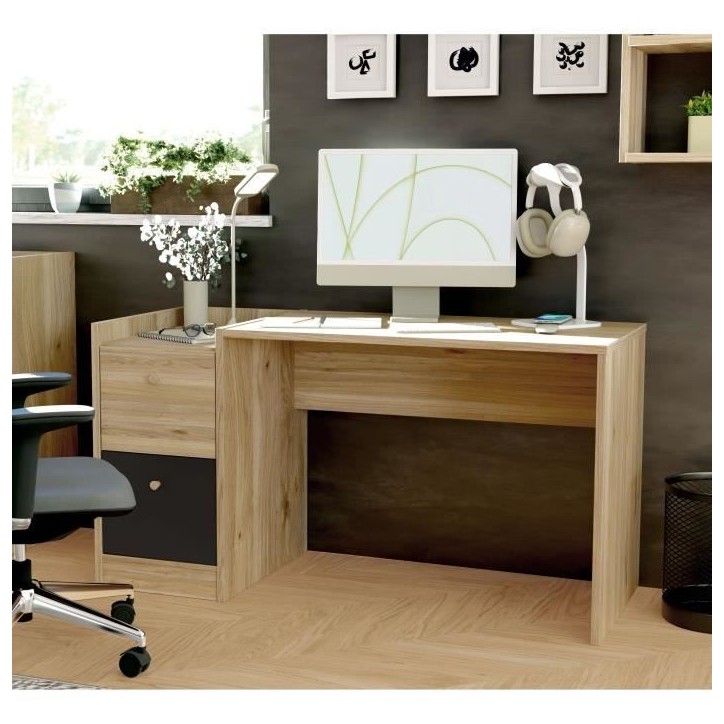 Bureau droit COXIM - Chene / Noir - 139,6 x 74 x 59,8 cm Bureau droit COXIM - Chene / Noir - 139,6 x 74 x 59,8 cm