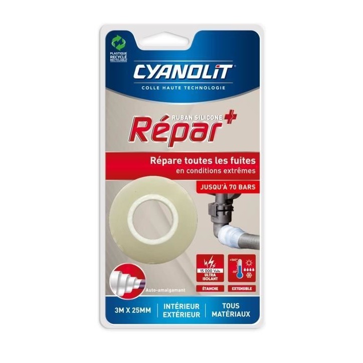 Ruban adhésif - CYANOLIT - Ruban silicone - Auto-fusionnant - Étanche - Résistant aux températures extremes Ruban adhésif - CYANOLIT - Ruban silicone - Auto-fusionnant - Étanche - Résistant aux températures extremes