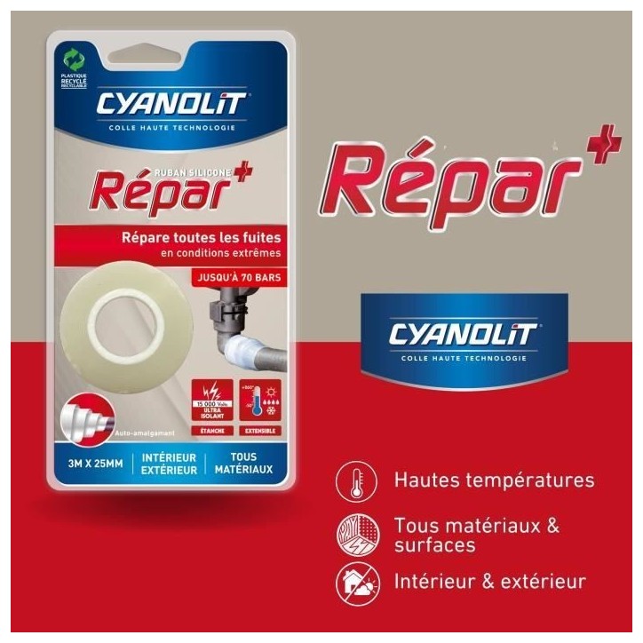 Ruban adhésif - CYANOLIT - Ruban silicone - Auto-fusionnant - Étanche - Résistant aux températures extremes Ruban adhésif - CYANOLIT - Ruban silicone - Auto-fusionnant - Étanche - Résistant aux températures extremes