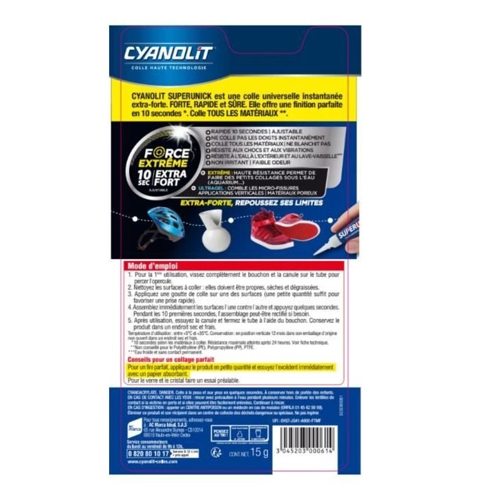 Colle réparatrice - CYANOLIT - Super unick instant plastic - 3 g - Ultra-rapide - Polyvalente Colle réparatrice - CYANOLIT - Super unick instant plastic - 3 g - Ultra-rapide - Polyvalente
