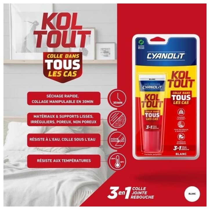 Colle de fixation et d'étanchéité - CYANOLIT - Blanc - Blister 50ml - Pratique pour petites réparations - Polyvalente et ré Colle de fixation et d'étanchéité - CYANOLIT - Blanc - Blister 50ml - Pratique pour petites réparations - Polyvalente et ré