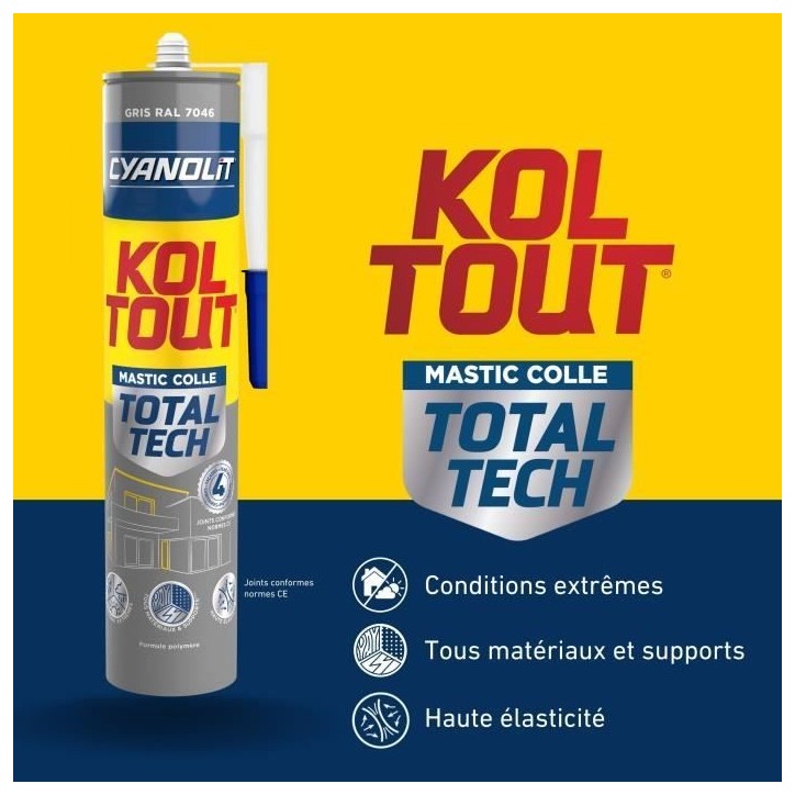 Colle de fixation et d'étanchéité - CYANOLIT - Total tech - Gris - Cartouche 290 ml - Multi-matériaux - Résistant et flexib