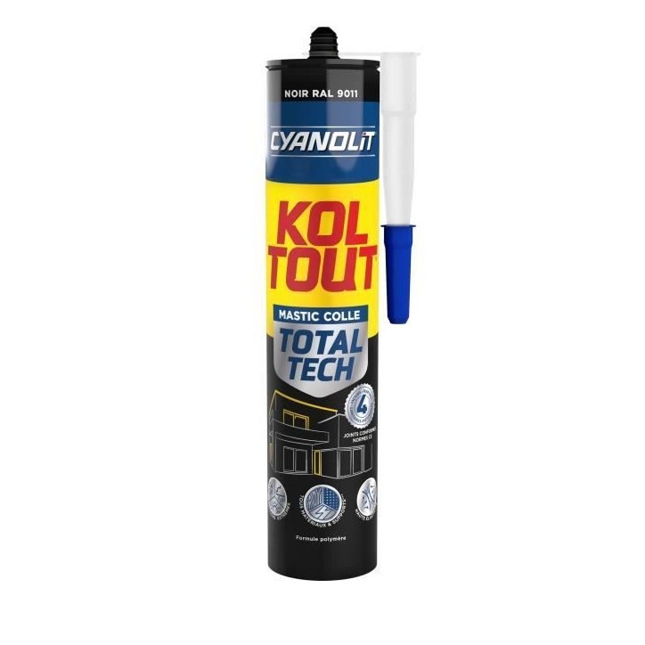 Colle de fixation et d'étanchéité - CYANOLIT - Total tech - Noir - Cartouche 290 ml - Polyvalente - Haute résistance et flex Colle de fixation et d'étanchéité - CYANOLIT - Total tech - Noir - Cartouche 290 ml - Polyvalente - Haute résistance et flex