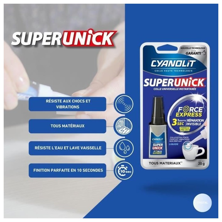 Colle réparatrice - CYANOLIT - Super unick instant pro - 20 g - Haute résistance - Fixation rapide Colle réparatrice - CYANOLIT - Super unick instant pro - 20 g - Haute résistance - Fixation rapide
